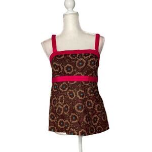 Lilly Pulitzer  Square Neck Cotton Tank blouse Top Carnival Floral Size 6 trim